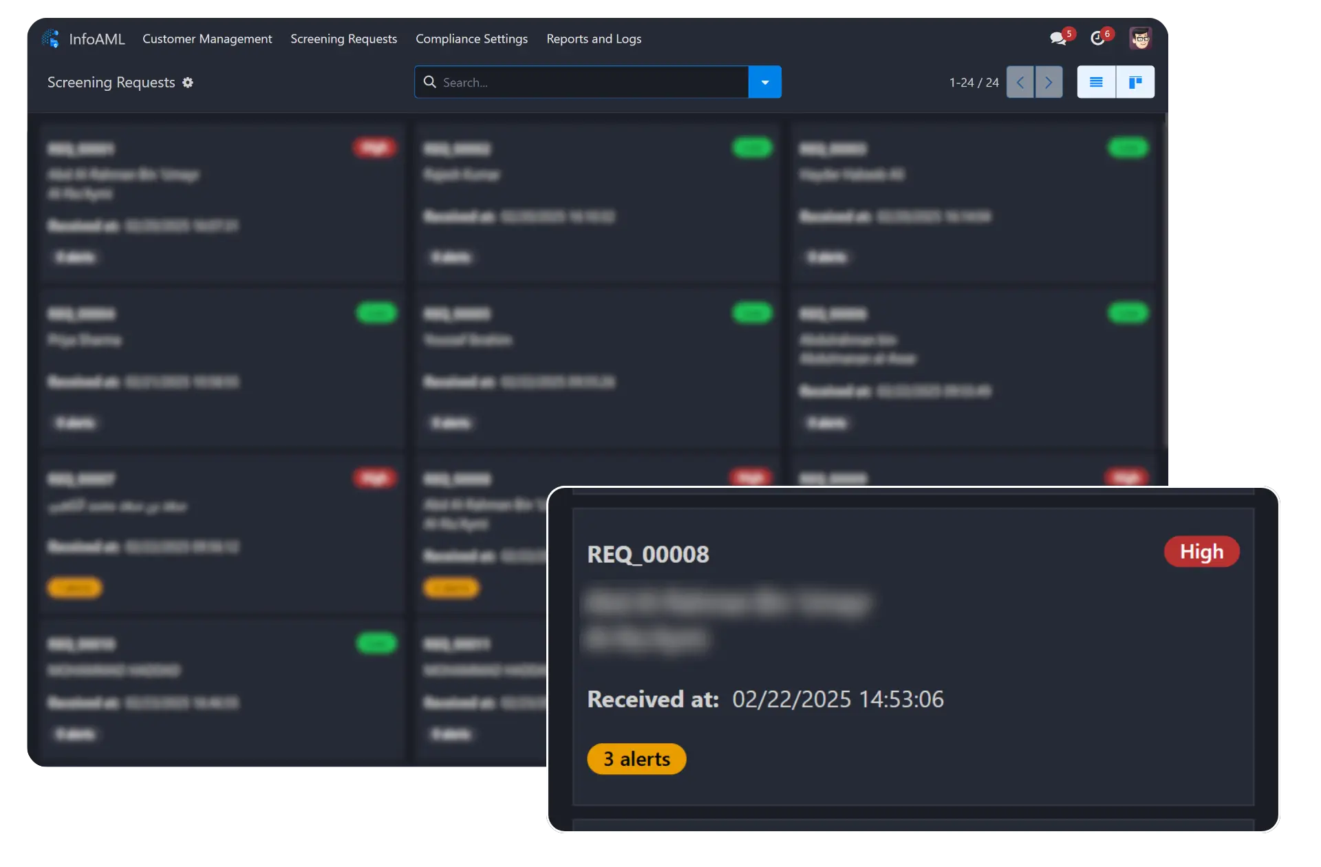 InfoAML Software showcasing AML screening process