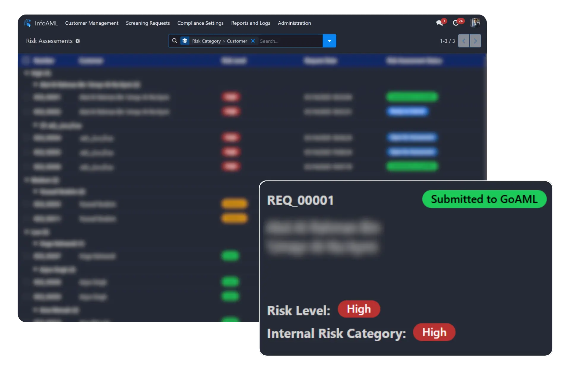 InfoAML Software showcasing risk management feature